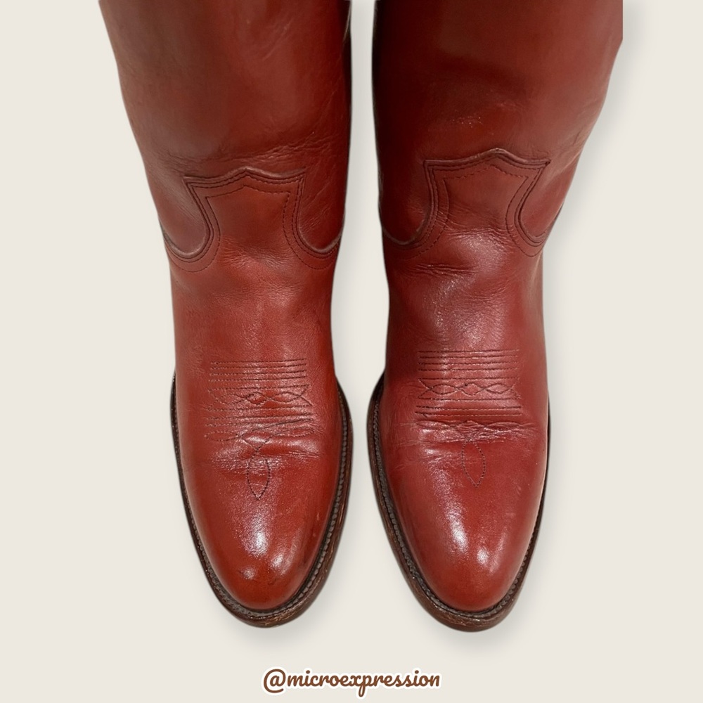 1980 Frye Vintage Red Leather Embroidered Heeled Western Fall/Summer Cowboy Boot - Picture 10 of 15